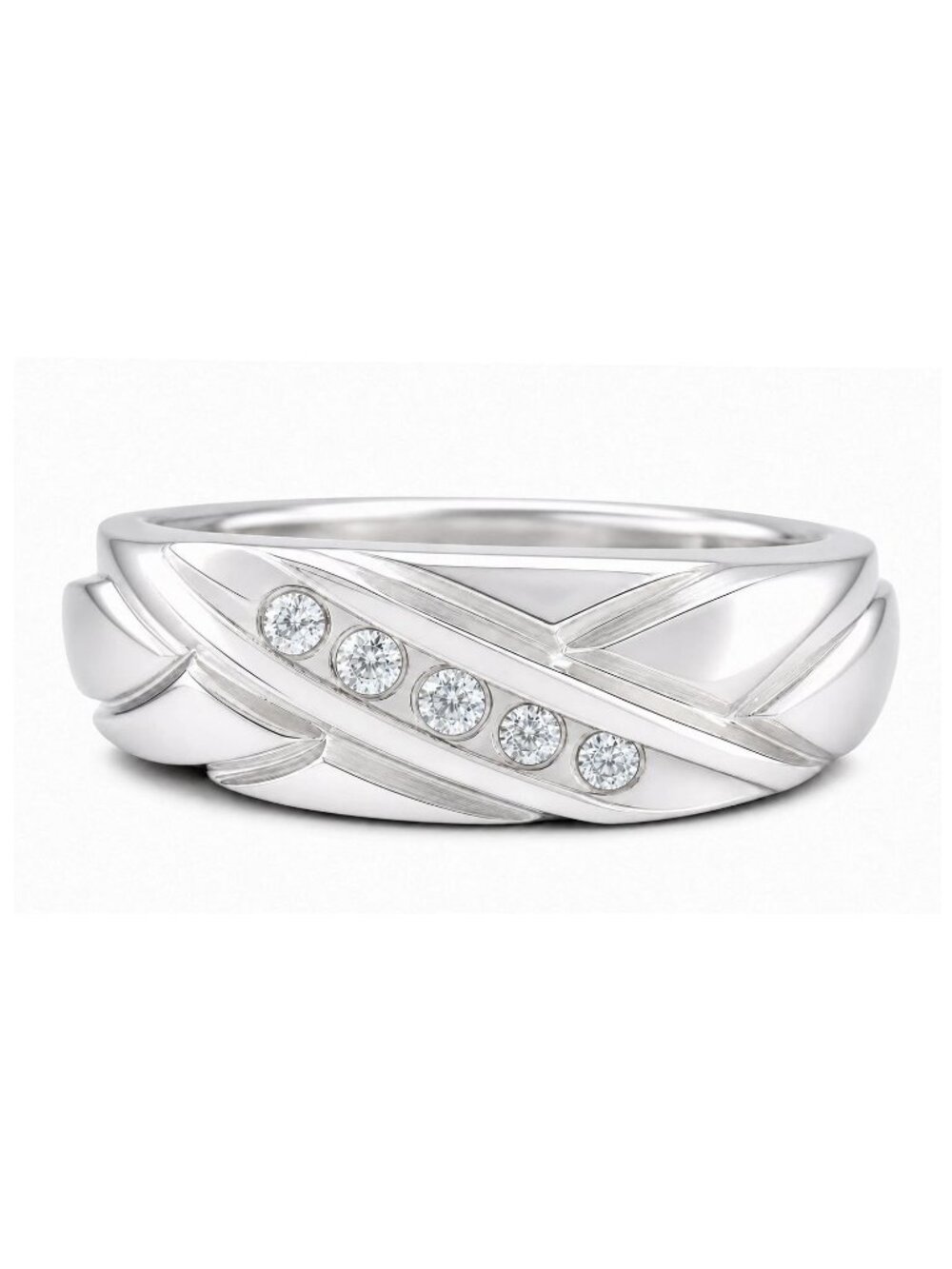 Genuine 0.15 Cts Diamond Band Ring 14k White Gold